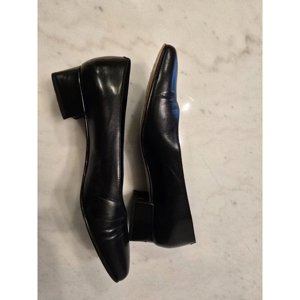 Amalfi Italy Black Leather Pumps Sz 8 Classic Luxury Office Square Toe